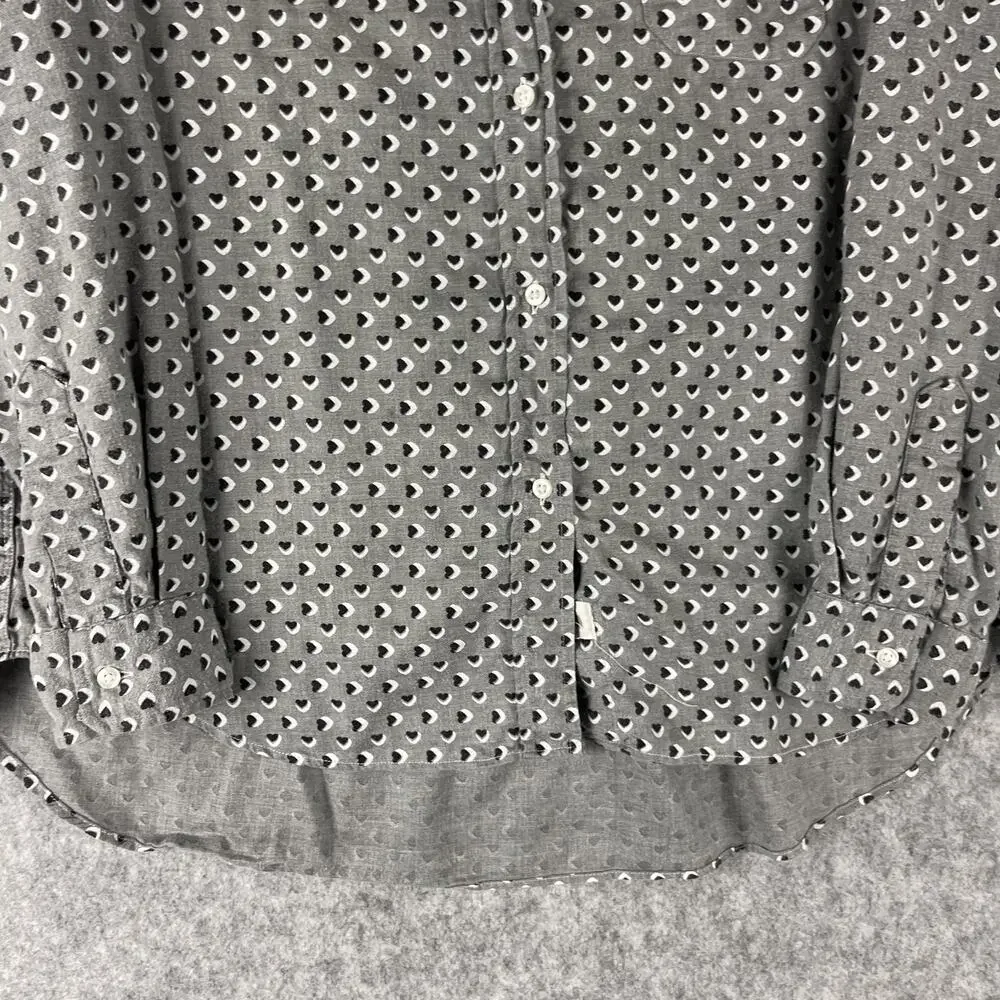 Grayson The Hero Top Womens 3 Medium Gray Heart Print Lyocell Button Up Soft - Picture 3 of 15